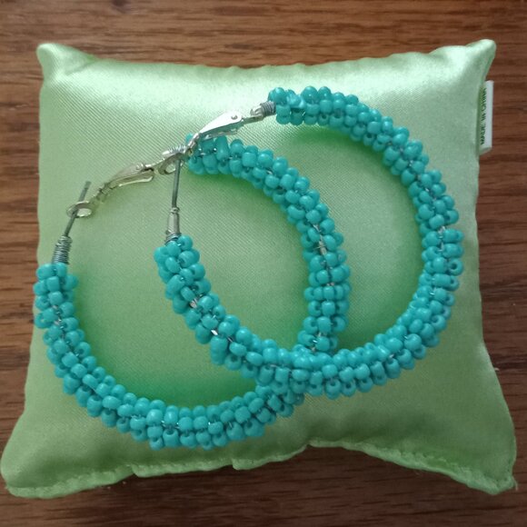 Source Unknown Jewelry - Turquoise Beaded Hoop Earrings